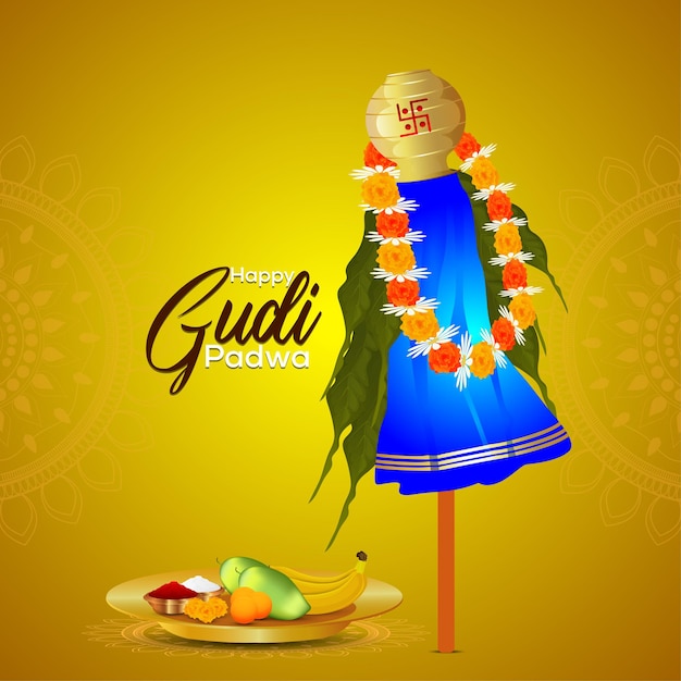 Vector happy gudi padwa celebration illustration and greeting card