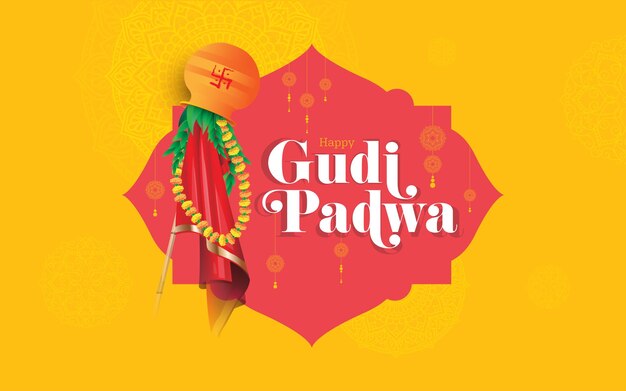 Felice gudi padwa festival maharastra capodanno sfondo vettoriale