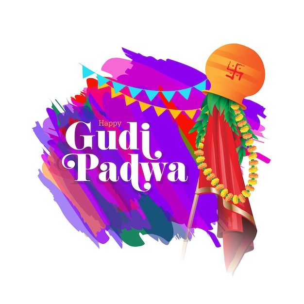 Happy Gudi Padwa Festival Махарастра Новый год Векторный фон