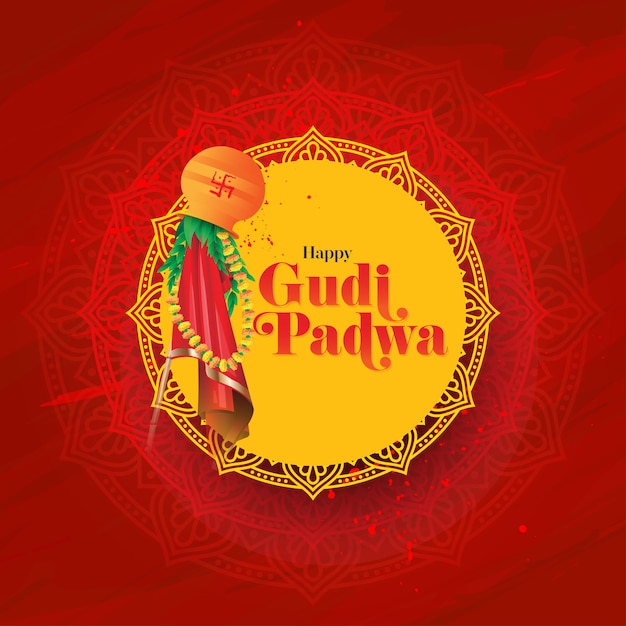 Happy Gudi Padwa Festival Maharastra nieuwjaarsdag Vector achtergrond