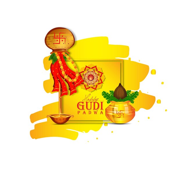 幸せなグディ Padwa、India.vector イラストのグディ Padwa 祭典