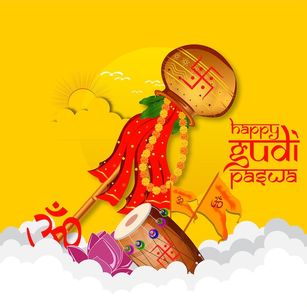 Felice gudi padwa, gudi padwa celebrazione dell'india.illustrazione vettoriale