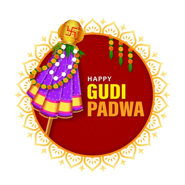 Vettore felice gudi padwa hindu capodanno celebrazione ugdi celebration