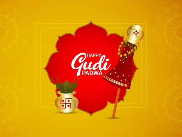 Happy gudi padwa hindu traditional festival greeting card