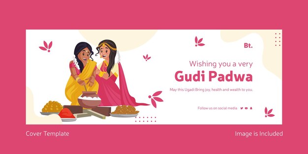 Happy gudi padwa indian festival con donne indiane che cucinano cibo insieme modello di copertina di facebook