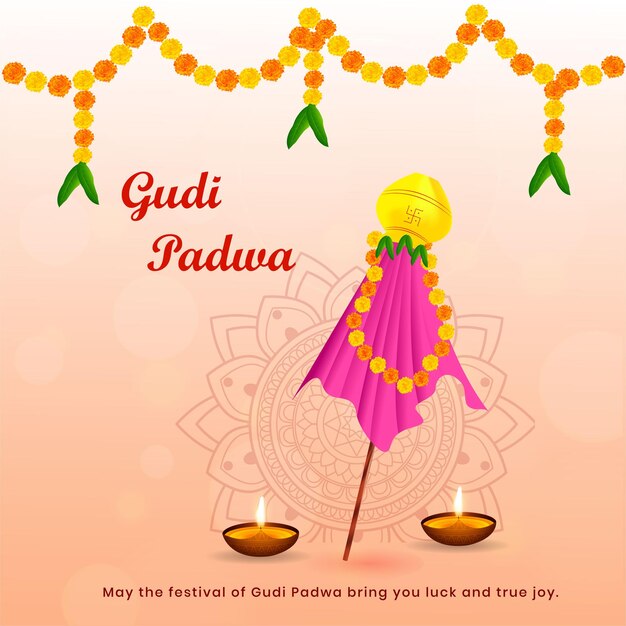 Happy Gudi Padwa Indian traditional background design with decorative elements Vector Illustration