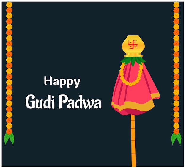 happy gudi padwa maharashtra new year festival vector illustration
