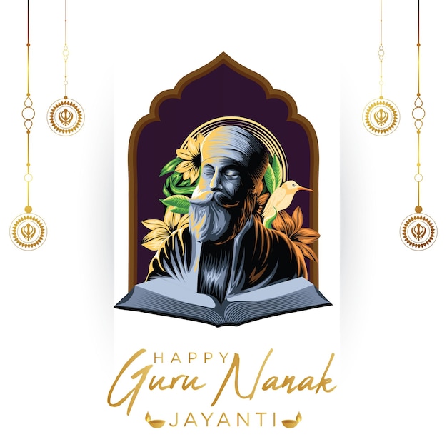 Шаблон дизайна баннера happy guru nanak jayanti