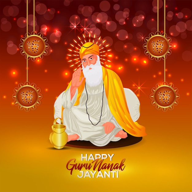 Felice guru nanak jayanti celebrazione biglietto di auguri con illustrazione vettoriale