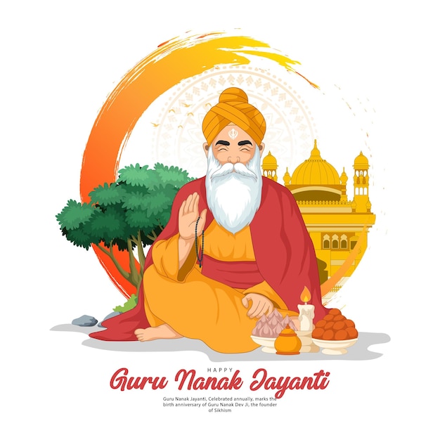 Happy Guru Nanak Jayanti voor groeten kaart social media post met plat ontwerp concept