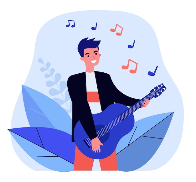 Happy guy playing guitar illustration