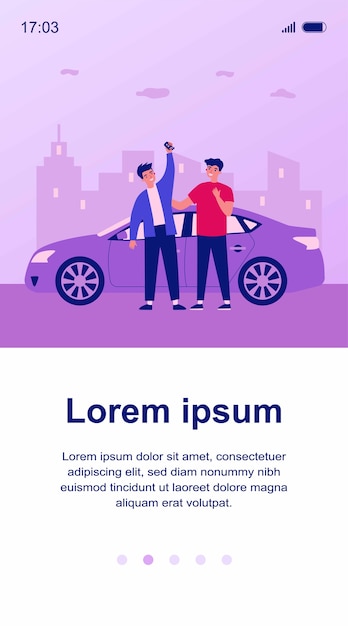 Vector happy guys celebrating buying car illustration