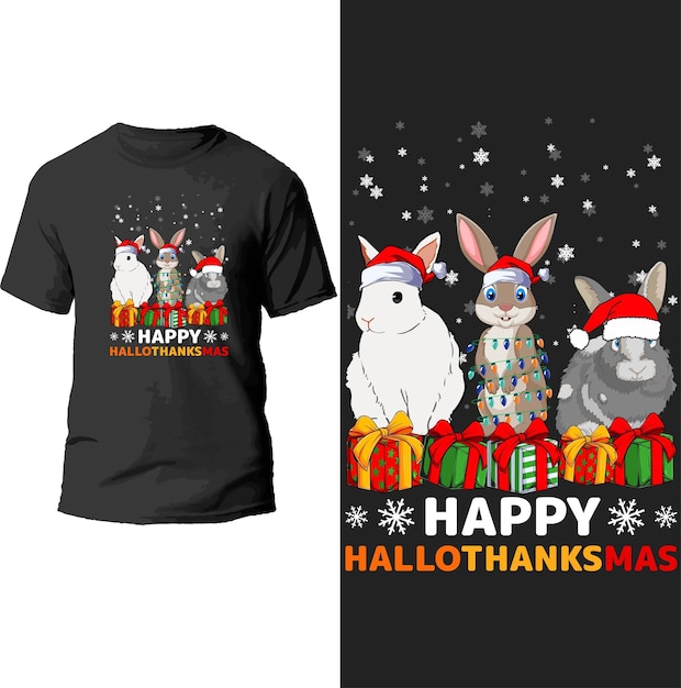 Vector happy hallothanksmas t shirt design.