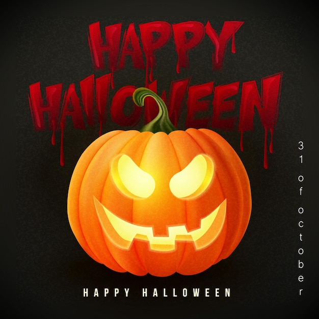 Happy halloween 3d реалистичный страшный фонарь jack и кровавый типографский дизайн текста