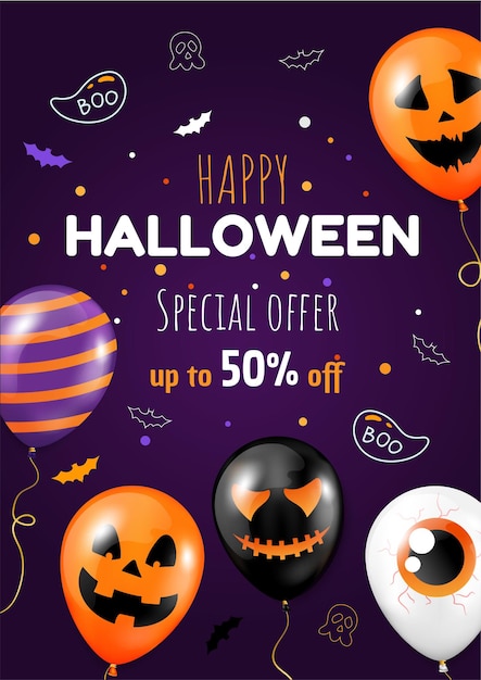 Happy Halloween 50 korting verticale banner met ballonnen