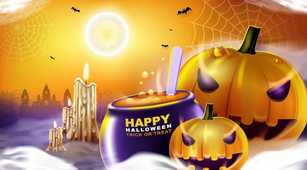 Happy halloween-achtergrond met nachtwolk en pompoen