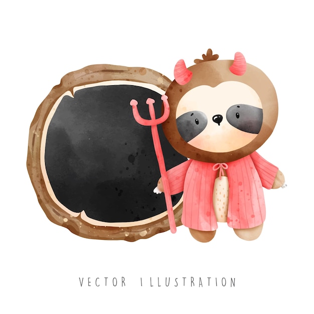 Happy halloween animal with wooden frame vector illustration