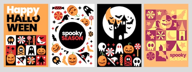 Happy halloween background, poster, invitation card collection isolated vector set.