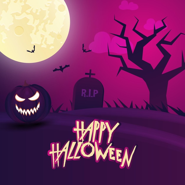 Happy Halloween background template in the darkness with pumpkin