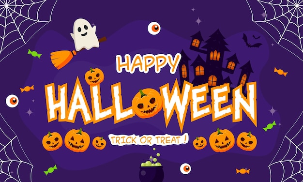 Vector happy halloween background template in the darkness with pumpkin