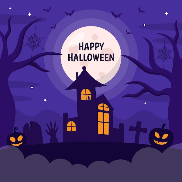 Счастливый Хэллоуин фон с концепцией дома с привидениями