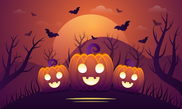 Premium Vector | Happy halloween background with pumpkin and zombies on ...