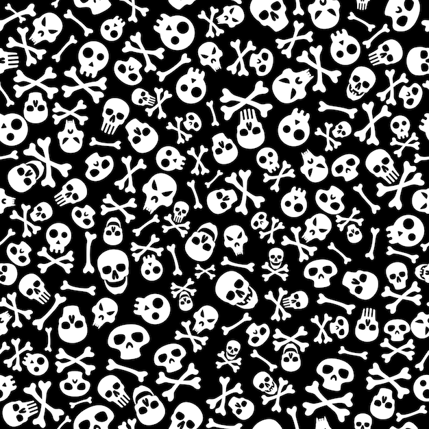 Vector happy halloween background with skull and bones. seamless halloween pattern. isolated vector illustration