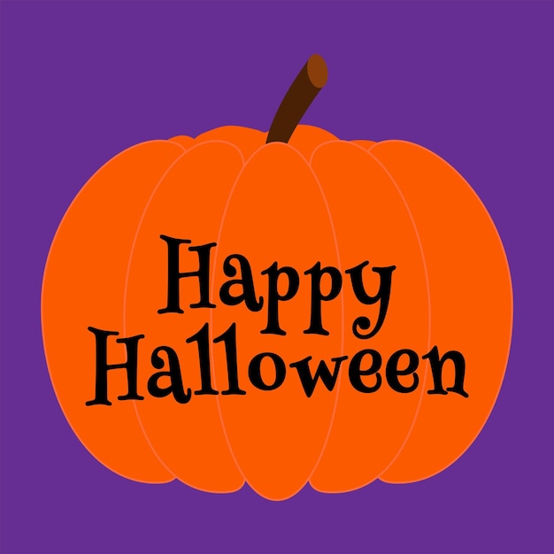 Vettore banner di halloween felice zucca cartone animato con scritte su sfondo viola design festivo
