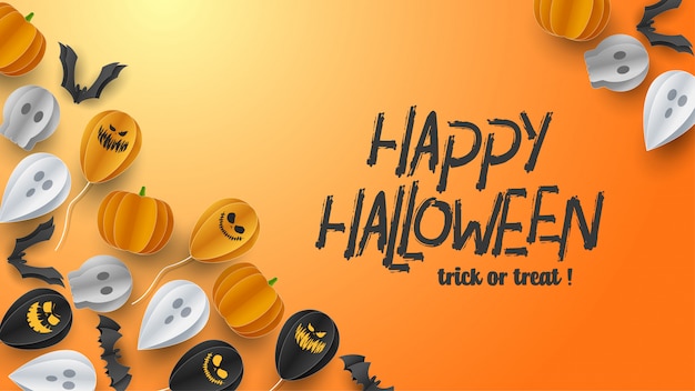 Happy halloween banner in papier knippen stijl.