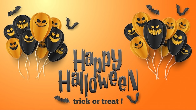 Happy Halloween banner in papier knippen stijl.