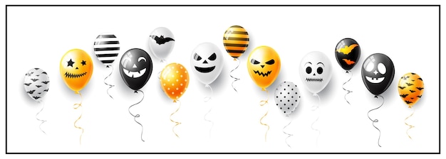 Happy halloween-banner met spook en enge luchtballons