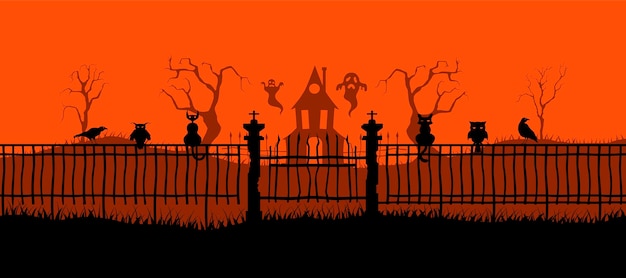 Happy Halloween banner on orange background Halloween concept for greeting cards