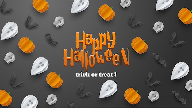 Vector happy halloween banner in paper cut style.