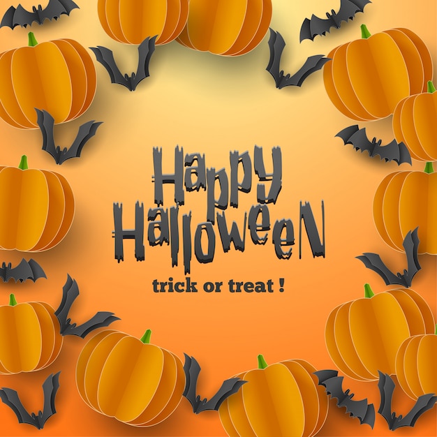 Happy halloween banner in paper cut style.