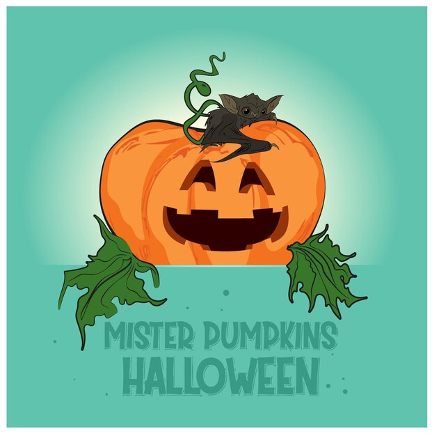 Happy Halloween banner or party invitation background with night clouds and pumpkins. Vector