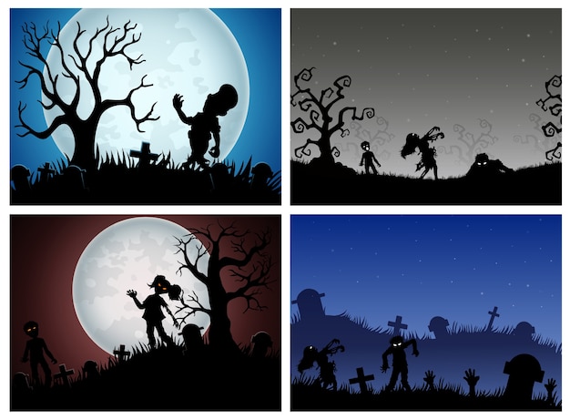 Happy halloween banner set with zombies party