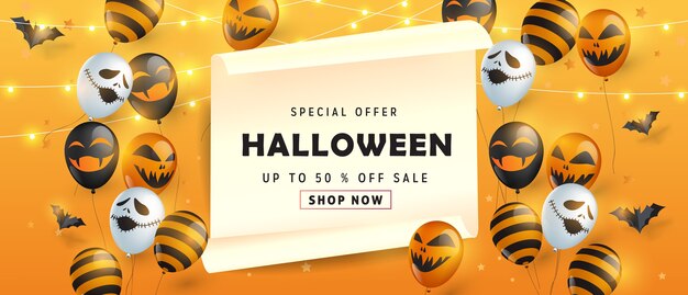 Vettore happy halloween banner offerta speciale vendita.