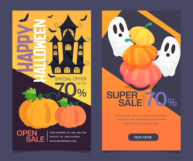 Happy halloween banner template for party and sale vector illustration