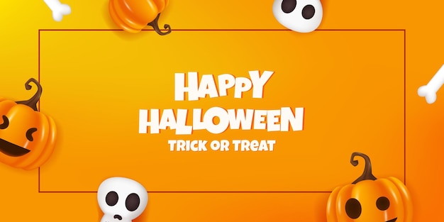 Happy halloween banner template with skull pumpkin jack o lantern illustration