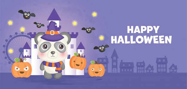 Happy Halloween banner with cute witch.