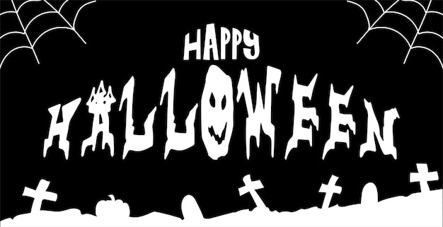 Happy Halloween banner with graveyard