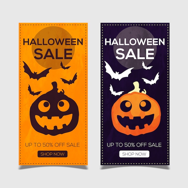 Felice banner di halloween con zucche e pipistrelli