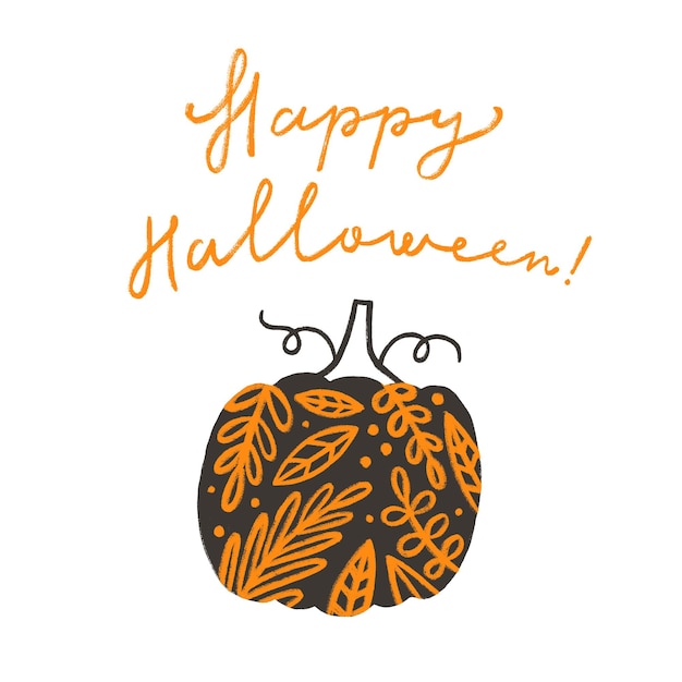 Happy Halloween Beautiful pumpkin and lettering Vector illustration