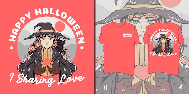 Vector happy halloween. beautiful witch illustration for t-shirt