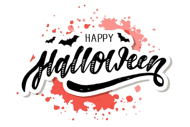 Happy halloween belettering kalligrafie penseel tekst vakantie sticker aquarel