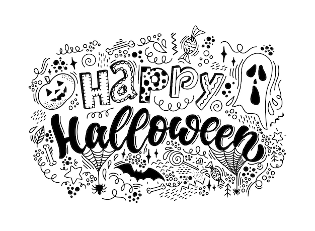 Happy halloween belettering met doodles