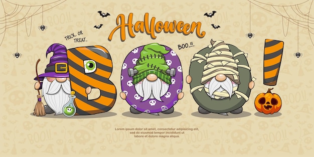 Vector happy halloween boo banner met gnome cute cartoon afbeelding