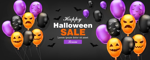 Vector happy halloween card with colorful balloons