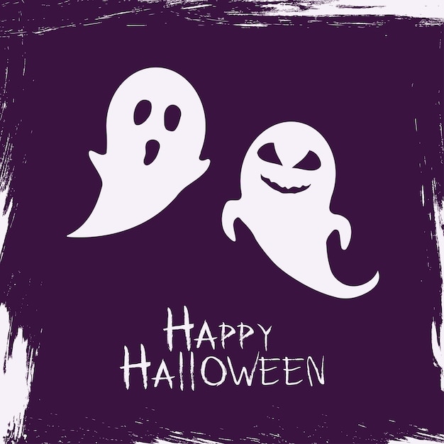 Happy halloween card with ghosts in grunge style