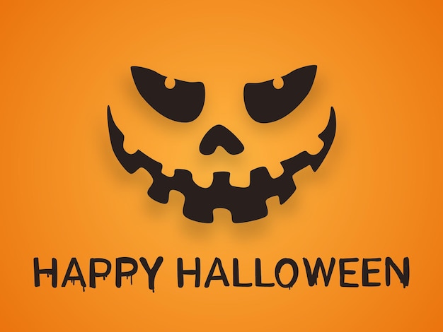 Happy Halloween card with Happy face and greeting text on orange background